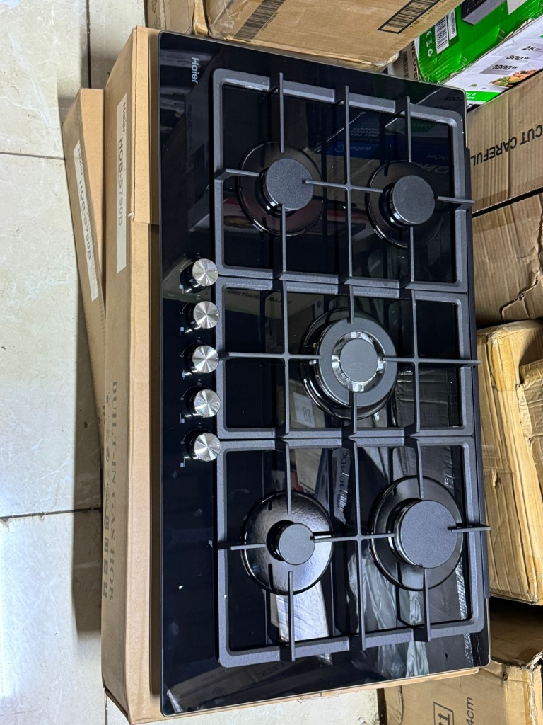 Picture of Haier 5-Burner Built-In Cooker HOB-790B – Premium 90cm Black Glass Gas Hob