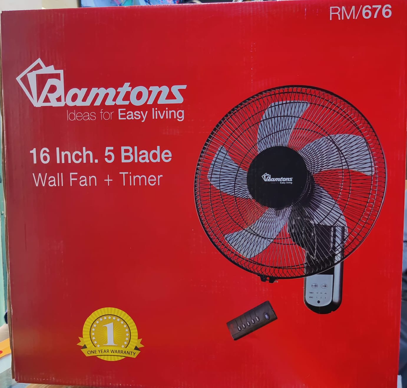 Picture of Ramtons 16″ Wall Fan (Black) with Remote